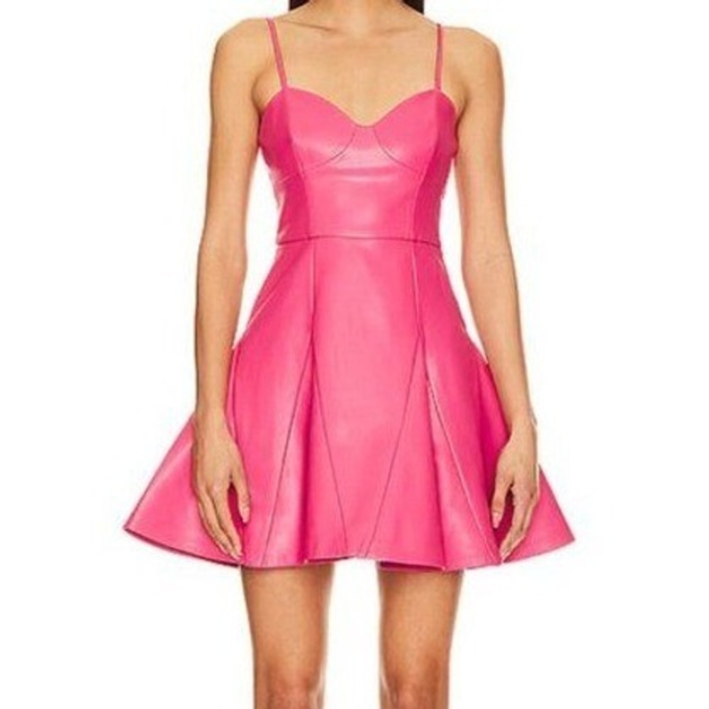 Susana Monaco Pink Faux Leather Fit Flare Mini Dress M Barbiecore